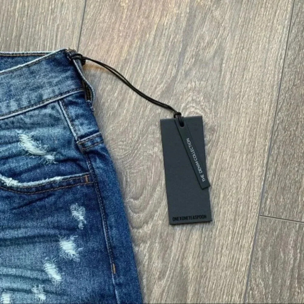 Revolve One Teaspoon High Waist Bonita Jean Short Fringe Blue Distressed Cutoffs - Picture 8 of 15